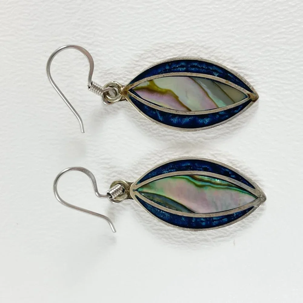 Alpaca Silver Blue Mother of Pearl Earrings